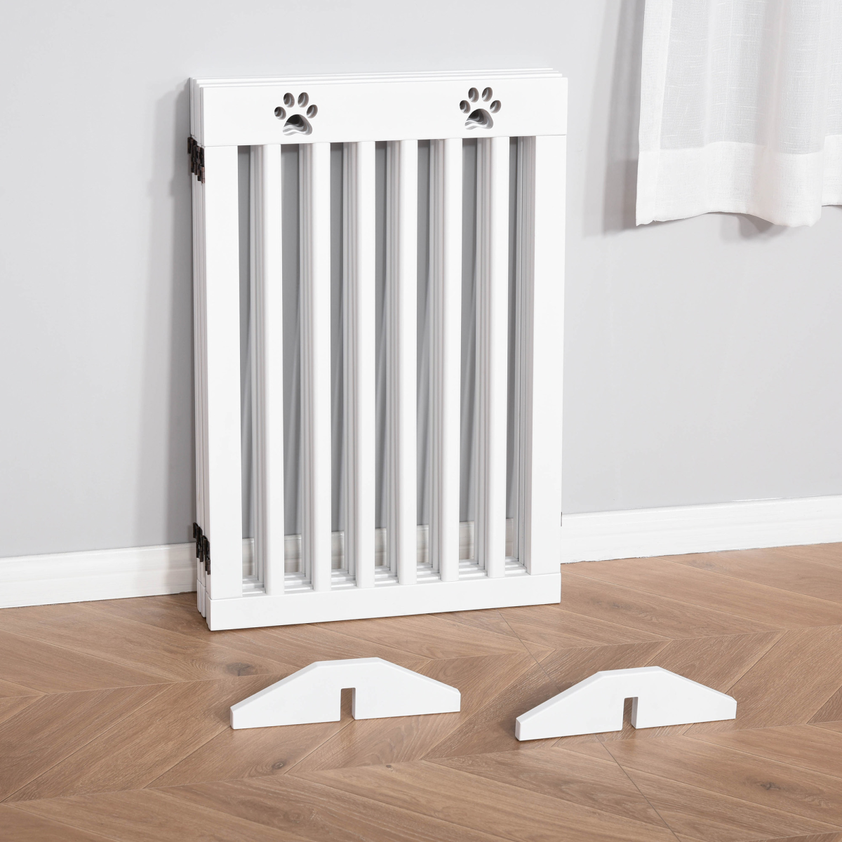 Pawhut Foldable Freestanding Dog Gate with Support Feet – MDF Pet Safety Barrier for Doorways & Stairs, White