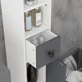 Kleankin Slim Bathroom Cabinet with Drawer, Four Open Shelves & Toilet Roll Storage – Floor Standing Unit, Grey