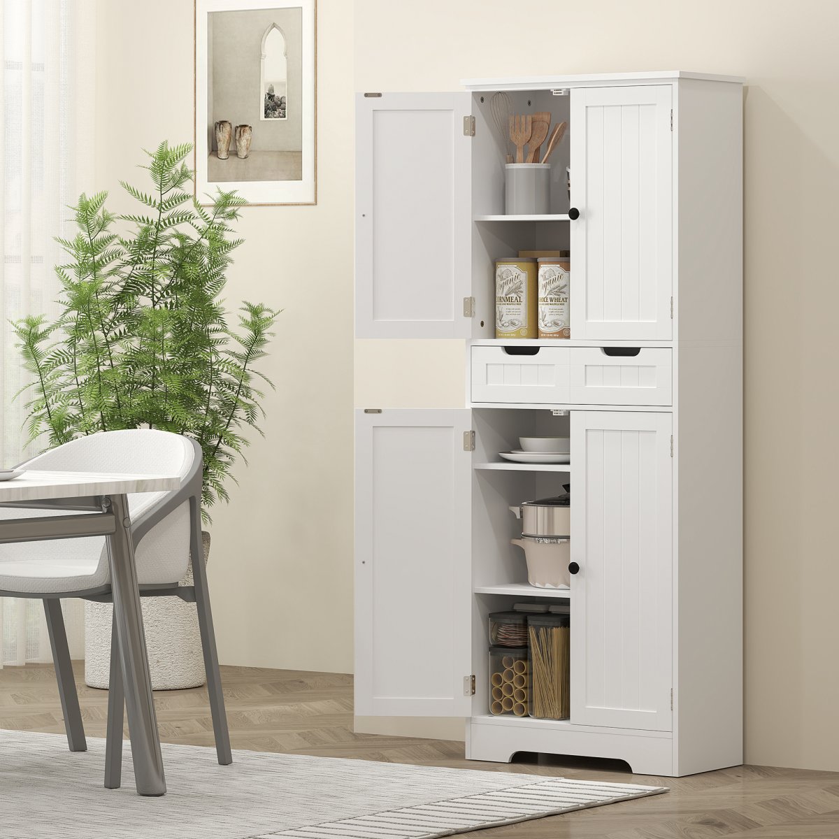 HOMCOM Tall Bathroom Cabinet with Drawer, 2 Doors and Adjustable Shelf – Slim Space-Saving Storage, White