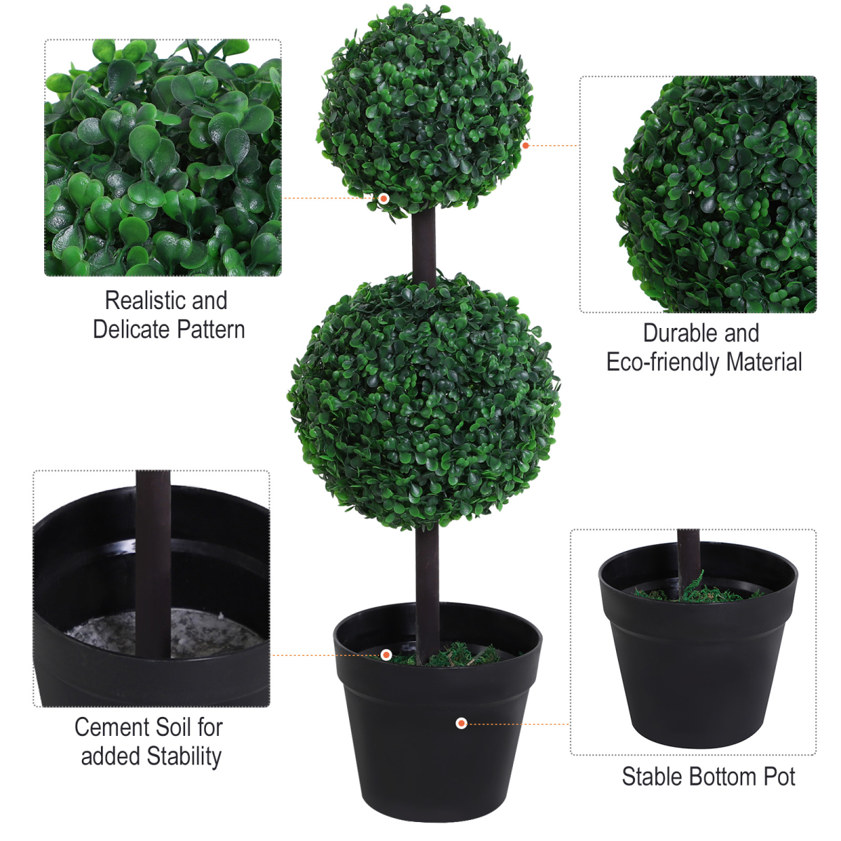 Artificial Double Boxwood Ball Topiary Trees – Set of 2, Green