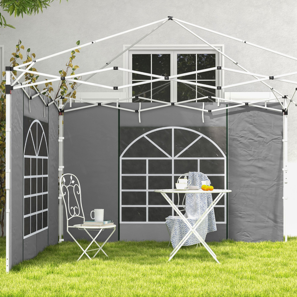 Outsunny 3x3m / 3x6m Pop Up Gazebo Side Panels, 2-Pack with Windows & Zipped Doors – Replacement Set, Grey