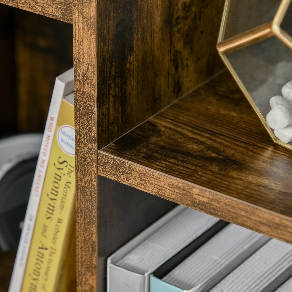 HOMCOM Industrial Cube Bookcase Display Cabinet with 7 Compartments – Metal Frame Storage, Rustic Brown
