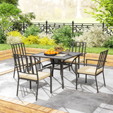 Outsunny Outdoor Dining Set with 4 Stackable Cushioned Armchairs & Metal Table, 50mm Umbrella Hole – Black/Beige