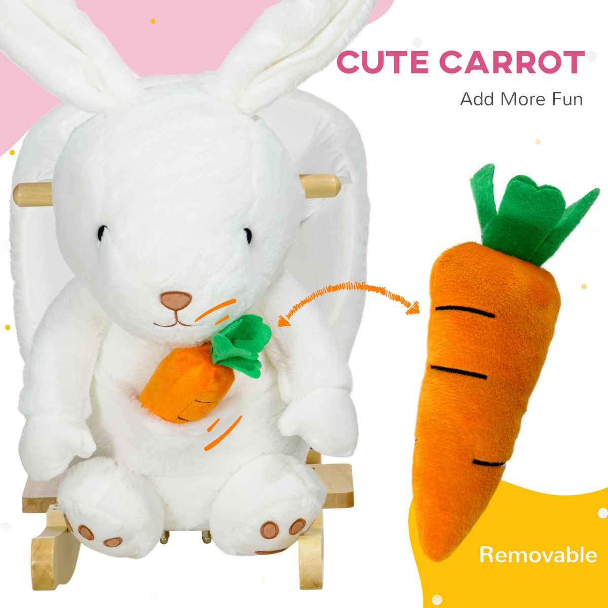 HOMCOM Kids Rabbit Rocking Horse with Realistic Sounds and Safety Belt – Poplar Wood Rocker, White