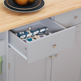 Rolling Kitchen Cart with Rubberwood Top, Towel Rack, Hooks, Drawers & Open Shelf – Grey