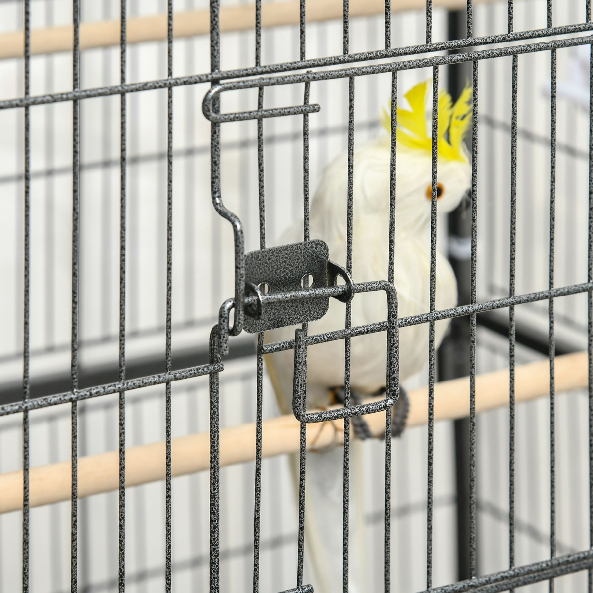 Bird Cage Aviary for Budgies and Canaries with Rolling Stand and Slide-Out Tray – Perches and Food Cups, Grey