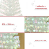 HOMCOM 5ft Pre-Lit Fibre Optic Artificial Christmas Tree with Multi-Coloured LEDs – Festive Decoration, White