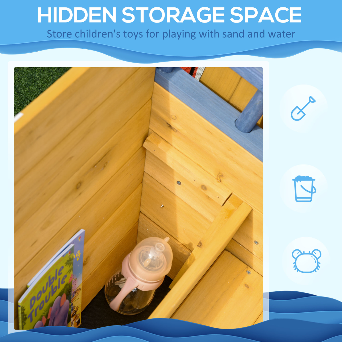 Outsunny Kids Wooden Sandbox Pirate Ship with Bench Seat and Storage Space – Garden Sandpit for Ages 3–6