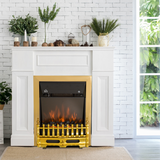 HOMCOM 2000W LED Flame Electric Fireplace with Coal Burning Effect – Freestanding Heater, Golden