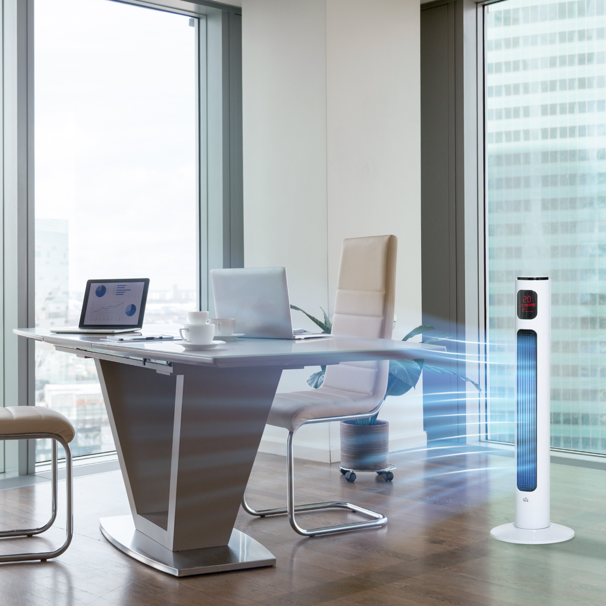 HOMCOM Freestanding Tower Fan, 96cm with Oscillation & Timer – Slim Space-Saving Cooling, White