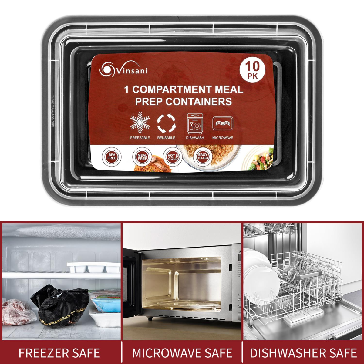 Vinsani 30 Pack Meal Prep Containers, 1 Compartment, 28oz with Airtight Lids – Microwave & Freezer Safe