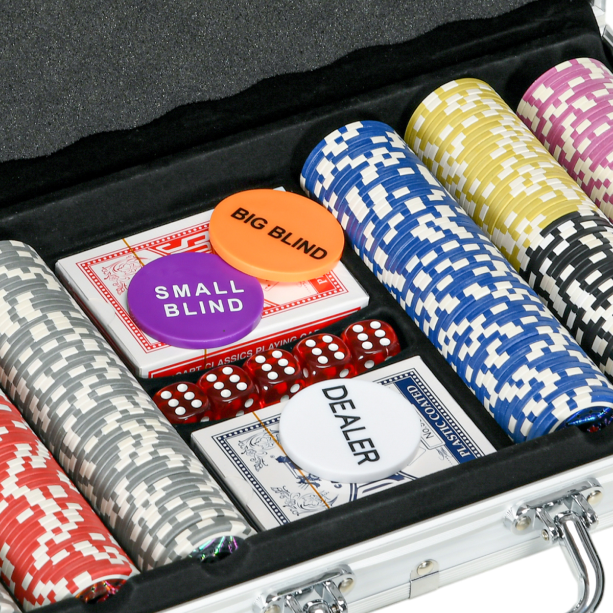 SPORTNOW 300-Piece Poker Chips Set with Mat, Two Decks of Cards & Aluminium Case – For Up to 8 Players