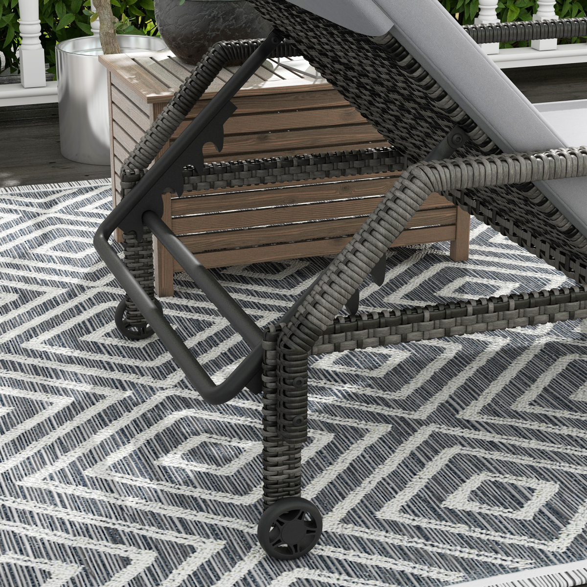 Outsunny PE Rattan Chaise Sun Lounger with 5-Level Adjustable Backrest, Cushion & Wheels – Garden Lounger, Grey