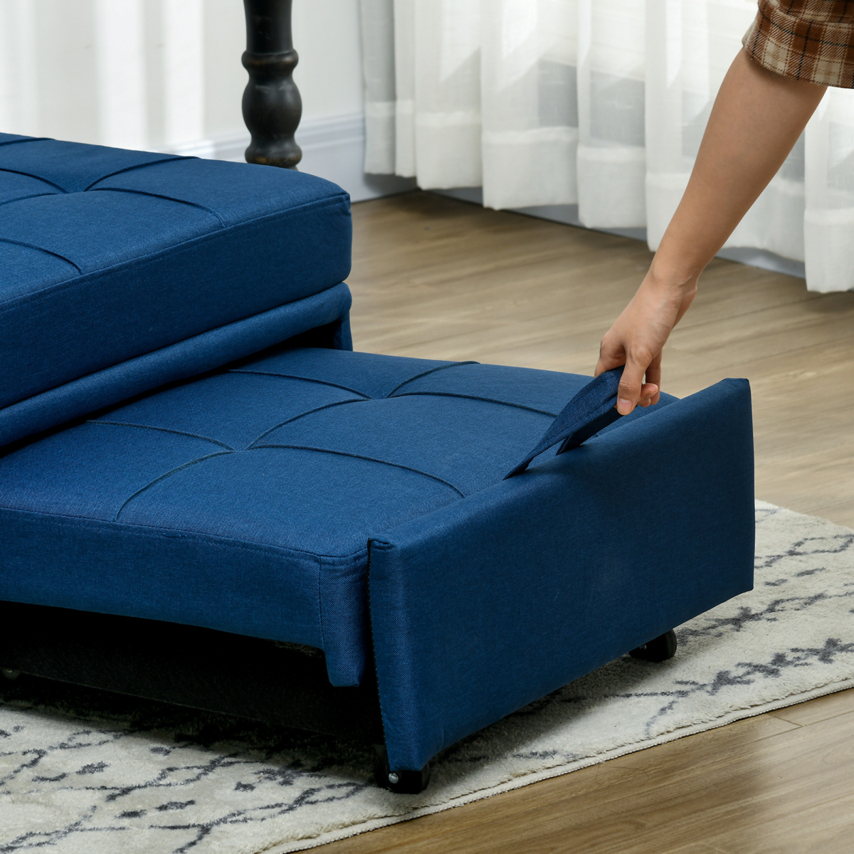 HOMCOM Folding Single Sofa Bed with Adjustable Backrest & Pillow – Space-Saving Guest Bed, Blue
