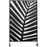 Outsunny 6.5FT Metal Outdoor Privacy Screen Panel with Stand & Ground Stakes – Banana Leaf Cut-Out Design
