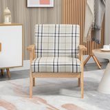 HOMCOM Modern Linen-Feel Accent Chair with Checked Seat Cushion & Open Frame – Beige