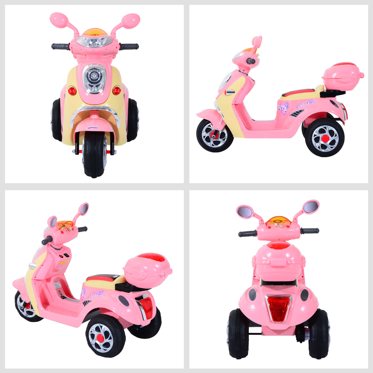 HOMCOM Electric Kids Ride-On Motorbike with Music, Headlight and Storage Box – 3-Wheel Trike, Pink