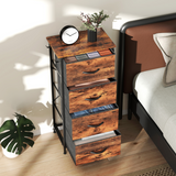 Fabric Chest of Drawers with 4 Foldable Drawers, Side Pockets & Hooks – Bedroom Storage, Rustic Brown