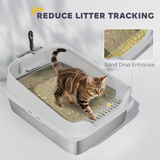 XL Stainless Steel Cat Litter Box with High Sides, Scoop & Entryway Litter Catcher – Large Pet Toilet, Grey