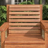 Outsunny Wooden Garden Love Seat Bench with Coffee Table & Parasol Hole – 2 Seater Fir Wood, Tan Brown