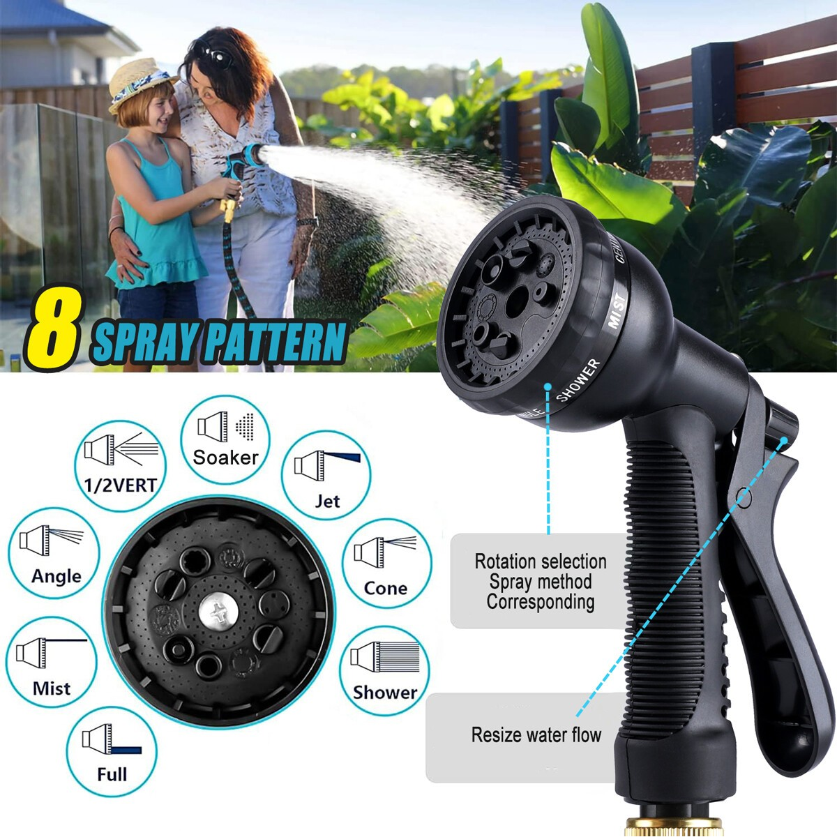 Expandable Garden Hose Pipe, 25ft (7.5m) with 8-Pattern Spray Gun – Flexible Garden Watering Hose
