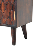 Artisan Furniture Mini Pineapple Carved Walnut Cabinet – Solid Mango Wood, 2 Doors, Nordic Feet, Brown