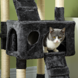 PawHut Tall Cat Tree Activity Centre with Condos, Perches, Sisal Scratching Post and Dangling Toys, 170 cm, Grey