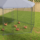 PawHut Walk-In Chicken Run with Cover – Galvanised Steel Coop for 10-15 Chickens, Ducks and Rabbits