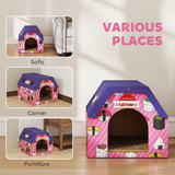 PawHut 2-in-1 Cat Scratching Board House with 4 Paw-Shaped Vents & Cat Grass – Cardboard Cat Bed, Pink