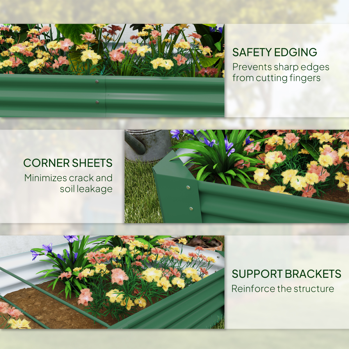 Outsunny Galvanised Steel Raised Garden Bed, 180 x 90 x 30cm – Open-Bottom Planter for Vegetables, Green