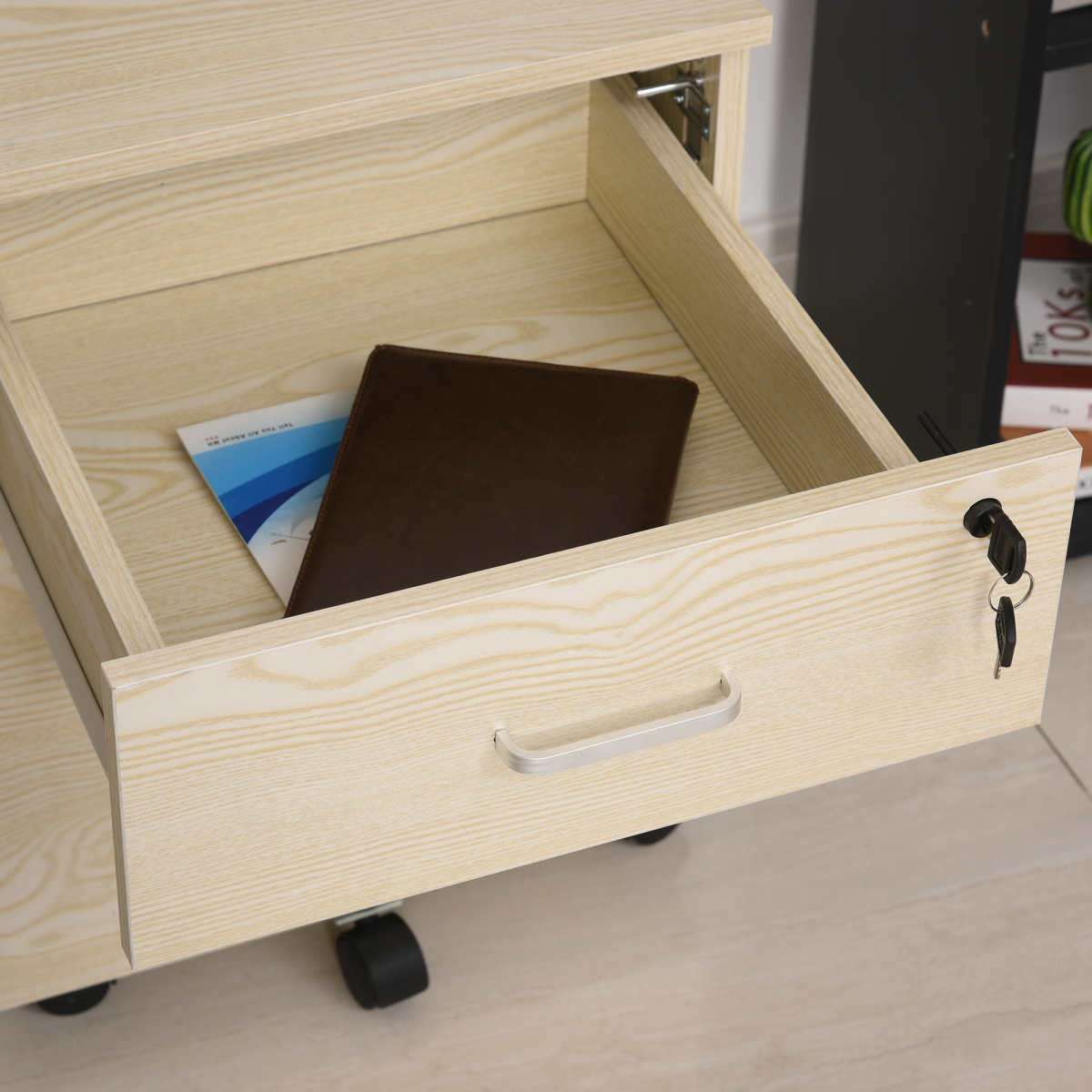 Vinsetto 2-Drawer Locking Mobile Filing Cabinet on Wheels – Home Office Document Storage, Oak