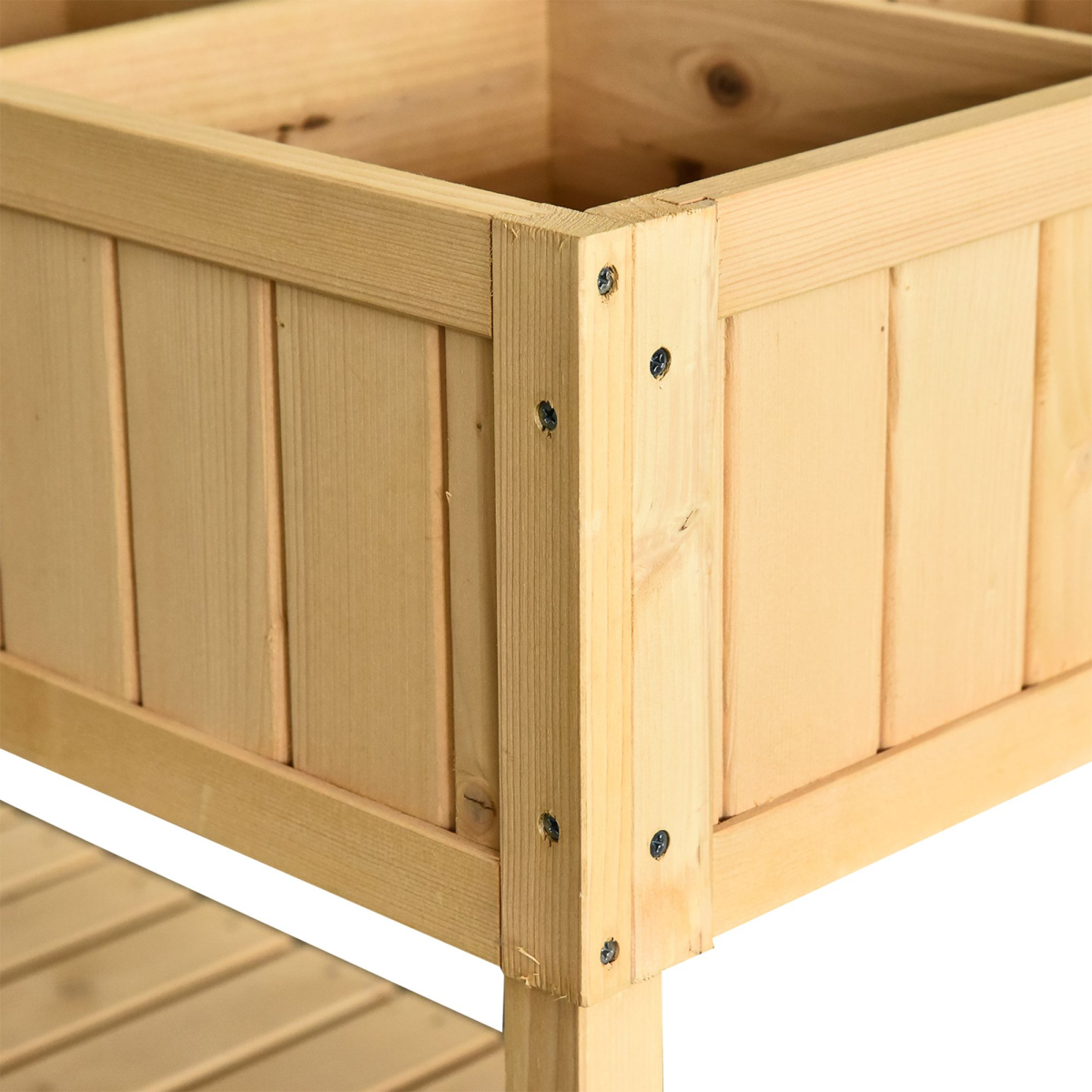 Outsunny Raised Wooden Planter with 8 Compartments & Storage Shelf – Fir Wood Garden Herb Bed, Oak Tone
