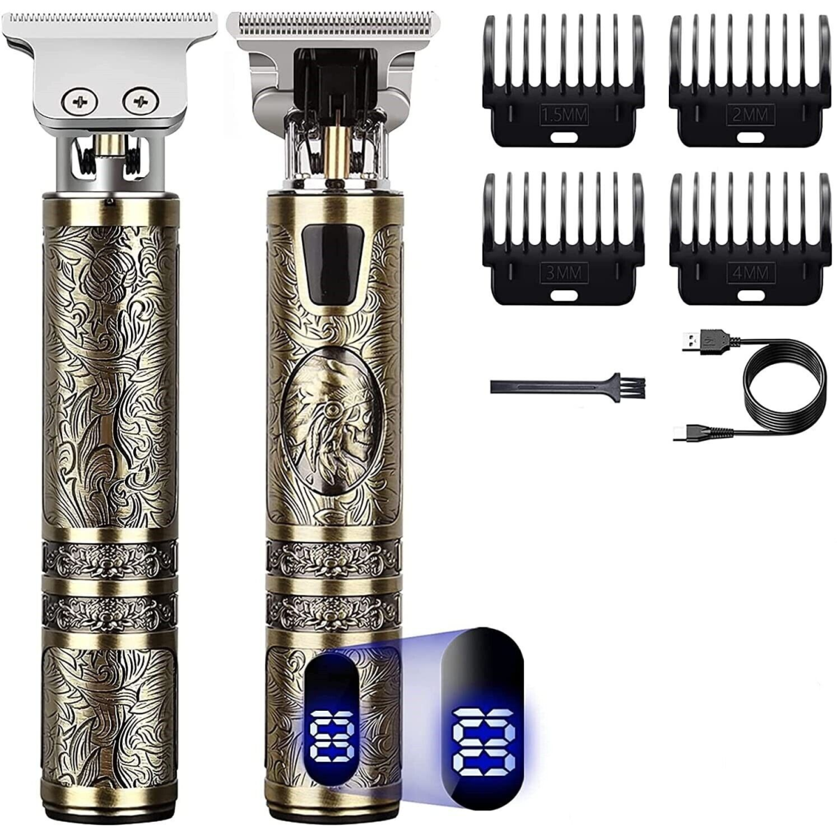 Cordless Hair Clippers & Beard Trimmer Kit with LCD Display, T-Blade and 4 Guide Combs – USB Rechargeable Men's Grooming