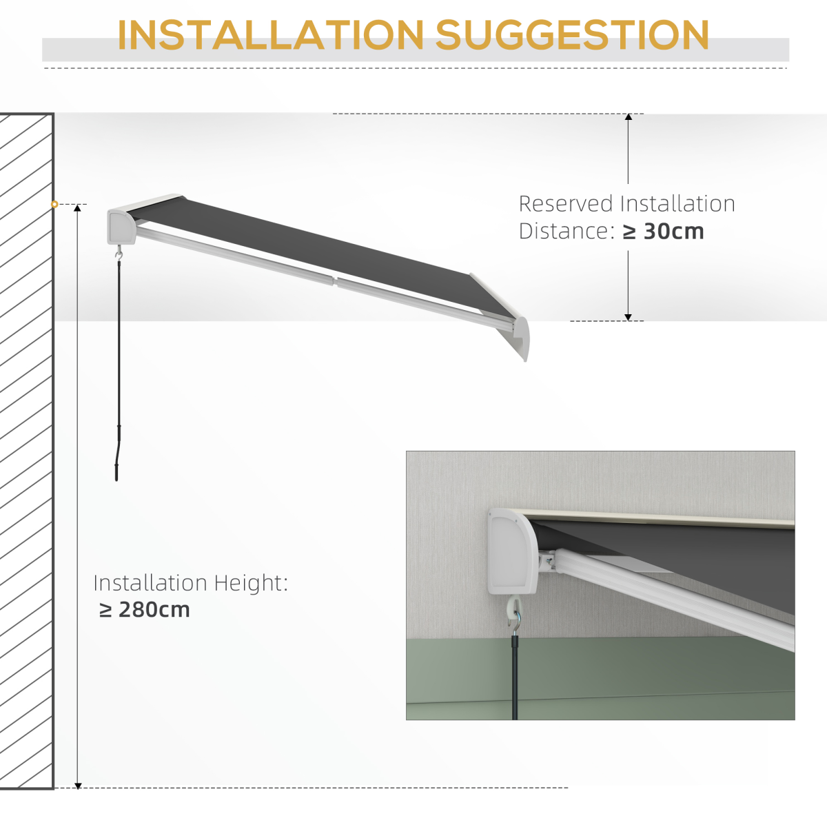 Outsunny 3 x 2.5m Electric Retractable Awning with Remote – Cassette Canopy for Doors & Windows, Grey