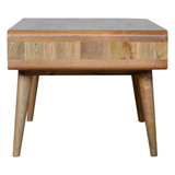 Artisan Furniture Solid Wood Curved Coffee Table with 2 Drawers & 2 Open Slots, Oak-ish Finish – Beige