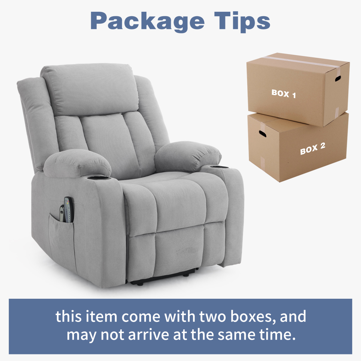 Electric Riser Recliner Chair with 8-Point Massage & Heat – Grey Fabric Lift Chair for Less Mobile Users