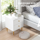 HOMCOM White Bedside Table with 2 Storage Drawers & Gold Tone Handles – Nightstand with Metal Legs