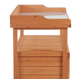Outsunny 2-in-1 Potting Bench with Storage Cabinet & Galvanised Steel Table Top – Wooden Garden Workstation