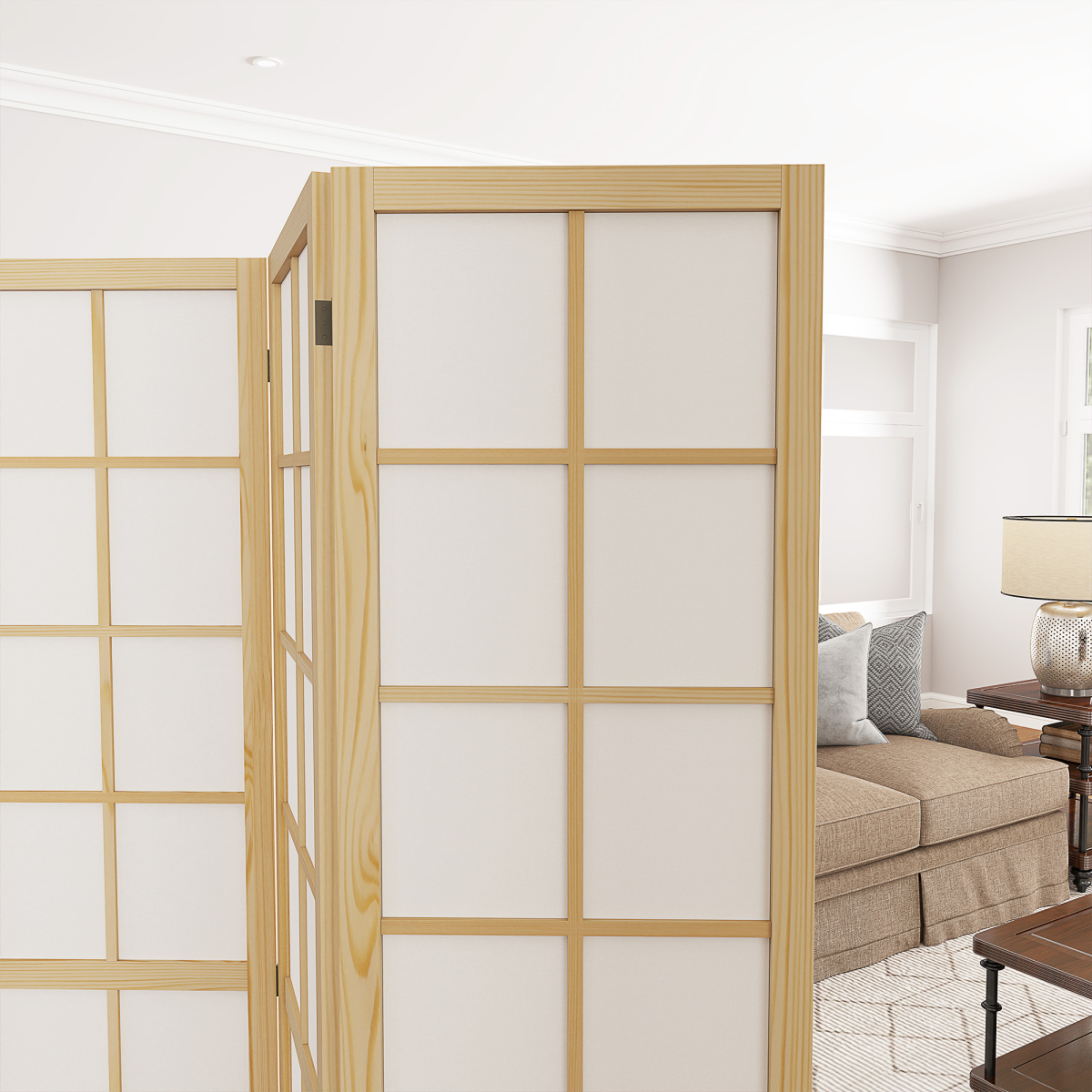 HOMCOM 4 Panel Folding Room Divider with Pine Wood Frame – Privacy Screen, 160 x 170cm