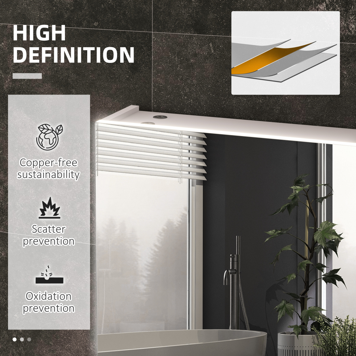 kleankin Wall Mounted Bathroom Mirror Cabinet with LED Light & USB Port – Adjustable Shelves