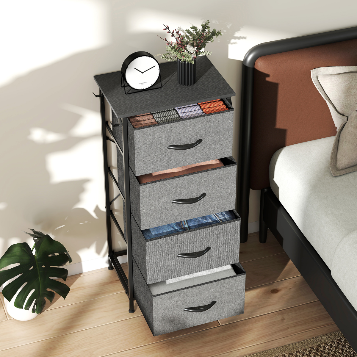 Wooden Chest of 4 Drawers with Side Pockets – Compact Bedroom & Nursery Storage