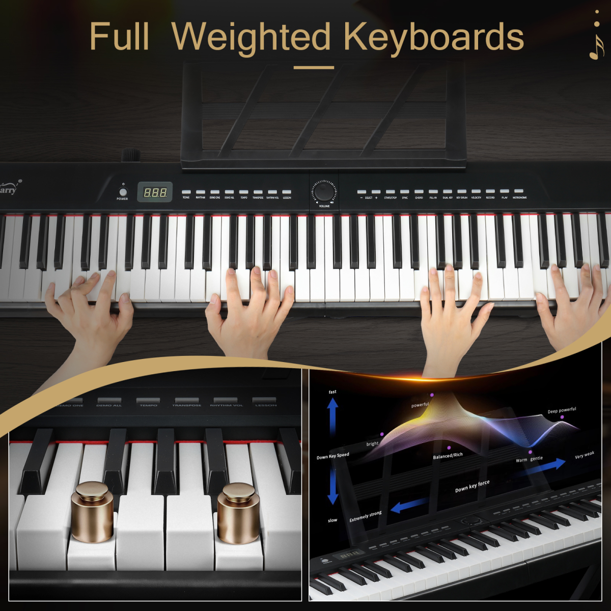 GPP-105 88-Key Semi-Weighted Digital Piano with X-Stand, MIDI & Bluetooth – Home Practice Keyboard, Black