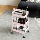HOMCOM 3-Tier Rolling Utility Cart with Mesh Trays – Kitchen Storage Trolley, Pink