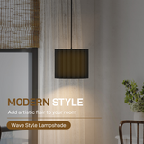 Modern Wave Pendant Light with Linen-Feel Fabric Shade, E27 – Black Ceiling Light Fixture, 178cm Drop