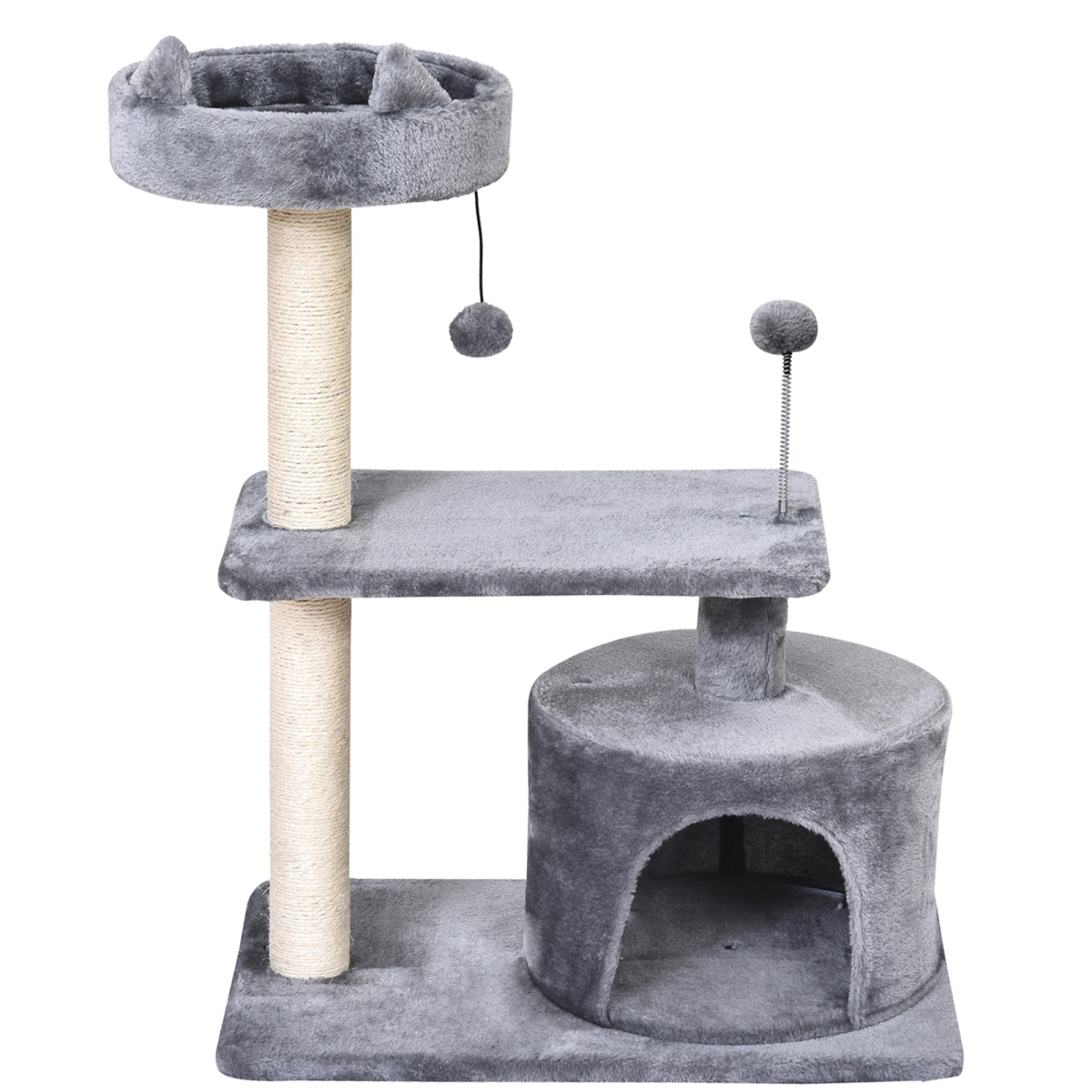 PawHut 81cm Cat Tree with Scratching Posts, Hide-Away Hut and Play Balls – Kitten Activity Tower