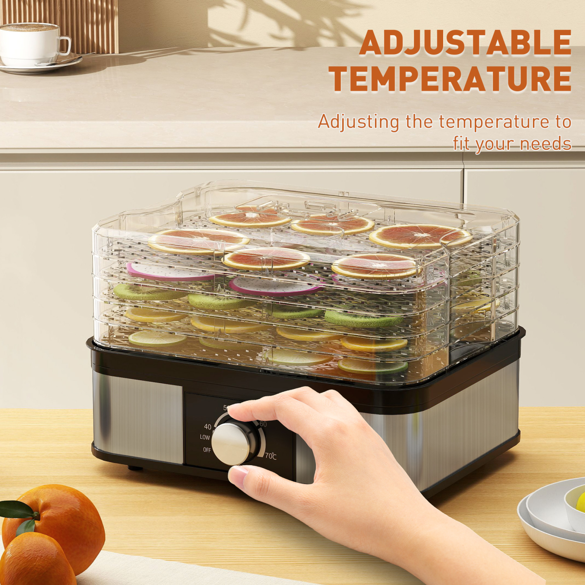 HOMCOM 5 Tier Food Dehydrator, 245W with Adjustable Temperature for Drying Fruit, Meat & Vegetables, Black