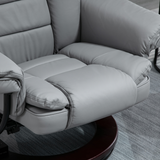 Swivel Manual Recliner & Footrest Set – 135° Recline PU Leather Lounge Chair with Wooden Base, Grey