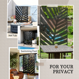 Outdoor Privacy Screen with Banana Leaf Design, 3-Panel Steel Frame – Garden & Patio Divider, Black