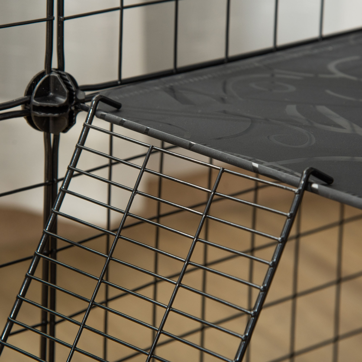 Pawhut DIY Small Animal Playpen with 24 Wire Panels & Ladder – Rabbit, Guinea Pig & Chinchilla Cage, Black