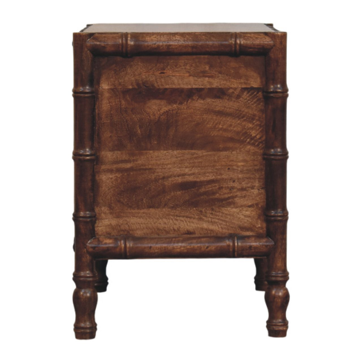 Artisan Furniture Solid Mango Wood Bamboo Frame Nightstand, 2 Drawers & Brass Knobs – Roasted Almond